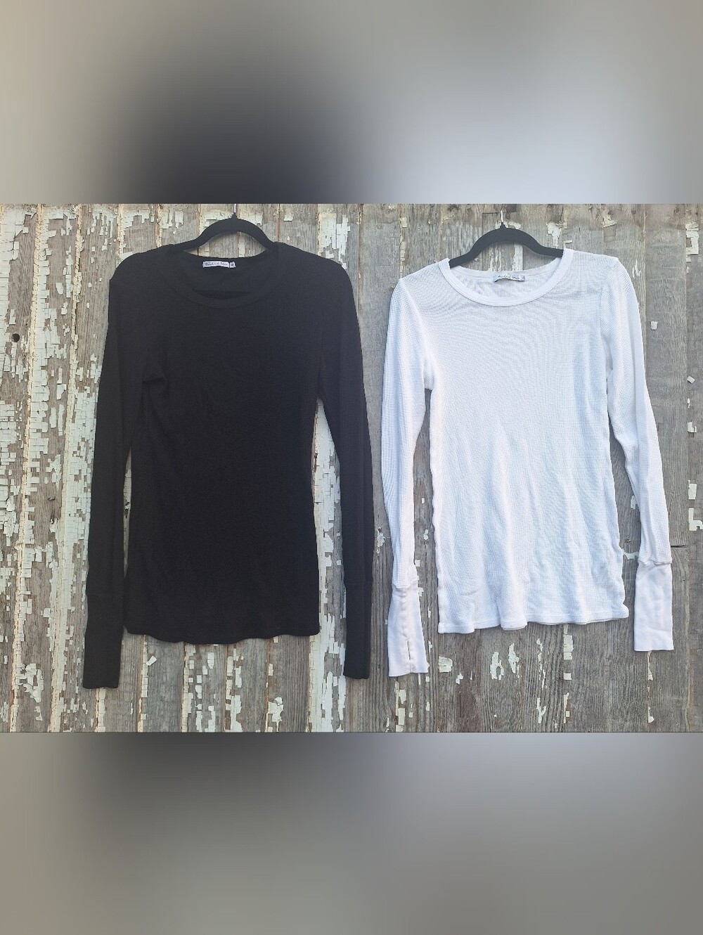 Women’s Long Sleeve Ribbed Thermal Waffle Tops - Black And White One Size